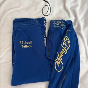 Ed Hardy Royal Blue Sweatpants with Gold Accents